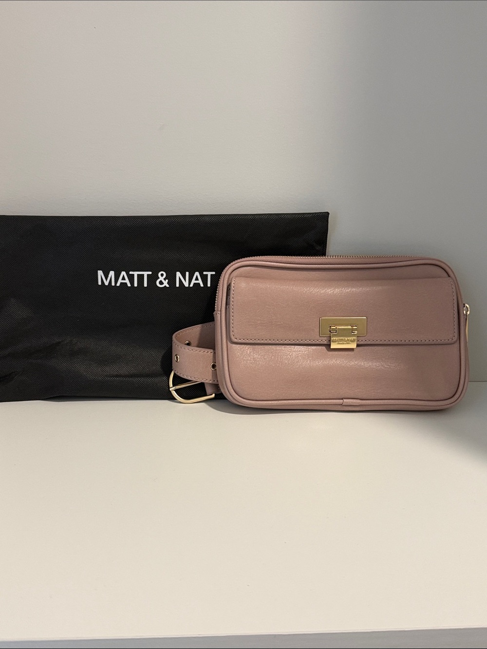 Matt & Nat Dusty Rose Crossbody Belt Bag with Gold Hardware
